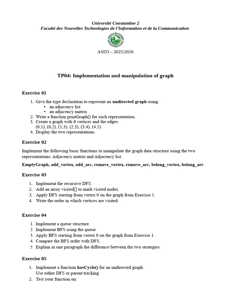 Graph Implementation and Manipulation Exercises | PDF