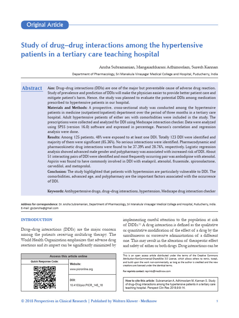 Hypertensive Patients' Drug Interactions Study | PDF | Comorbidity ...