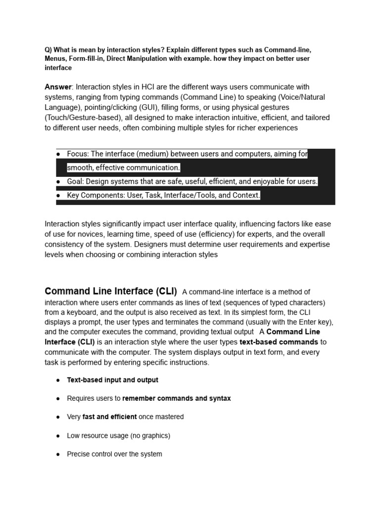 Interaction Styles in User Interfaces | PDF | Command Line Interface ...