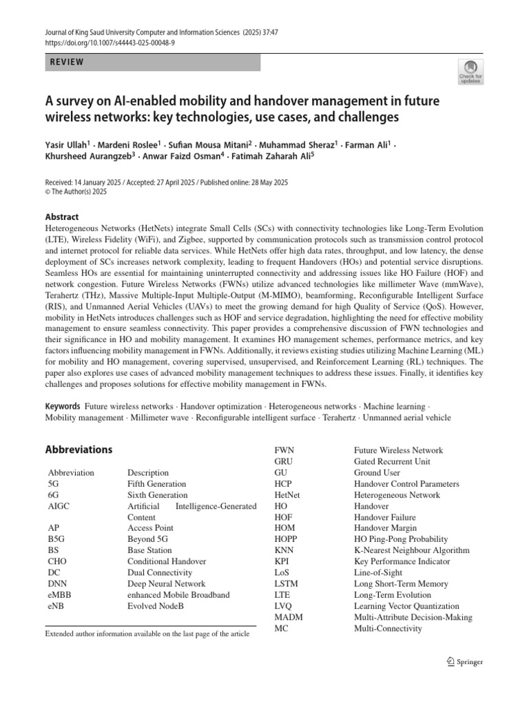 2.a Survey on AI-Enabled Mobility and Handover Management in Future ...