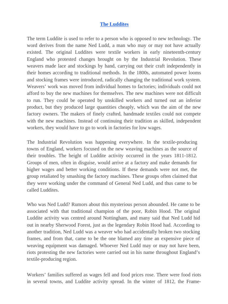 The History of the Luddites Movement | PDF | Weaving