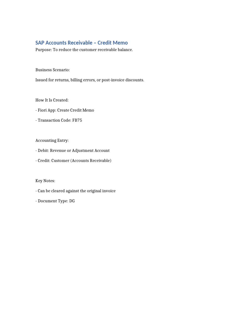 SAP Credit Memo Process Overview | PDF