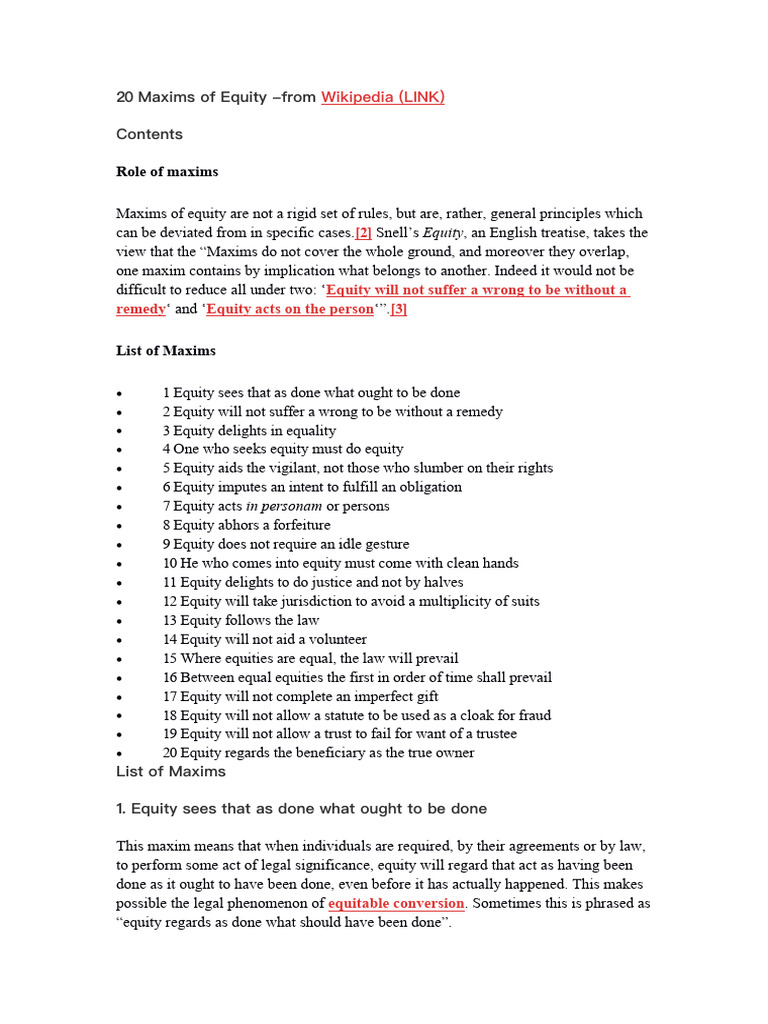 20 Key Maxims of Equity Explained | PDF | Mortgage Law | Equity (Law)