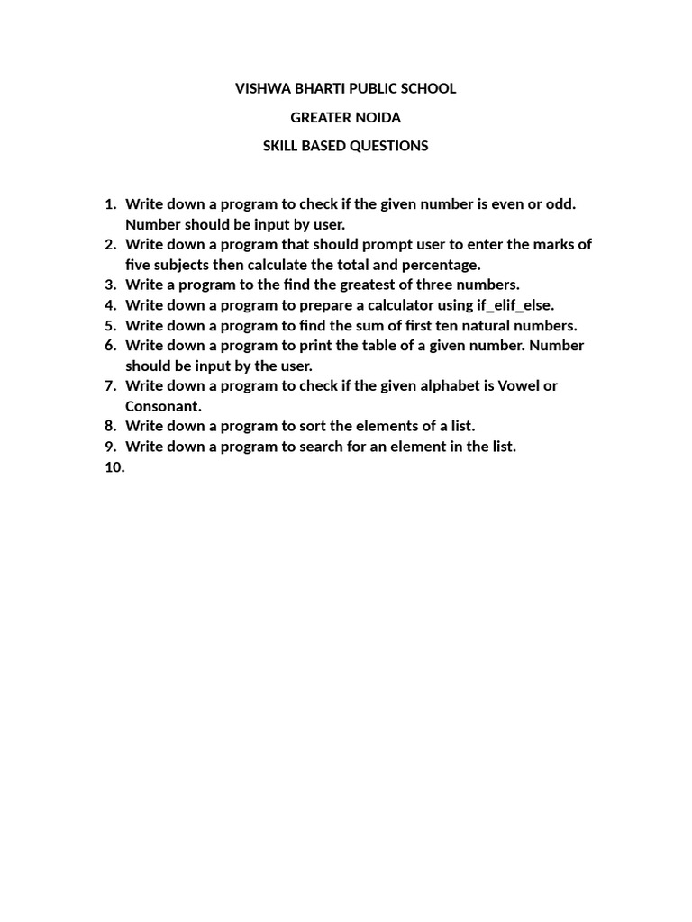 Skill-Based Programming Questions | PDF