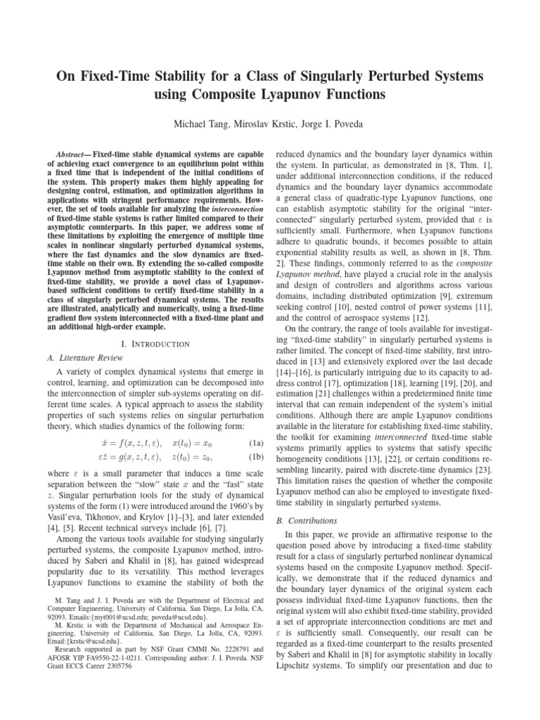 On Fixed-Time Stability For A Class of Singularly Perturbed Systems ...