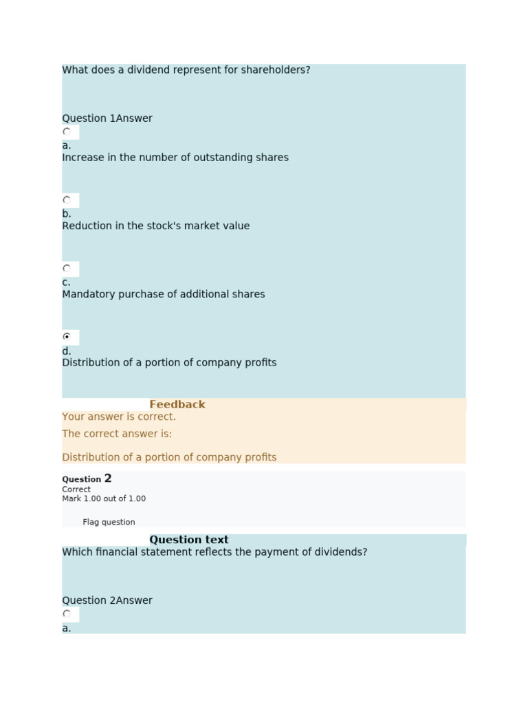dividend quiz | PDF | Share Repurchase | Dividend
