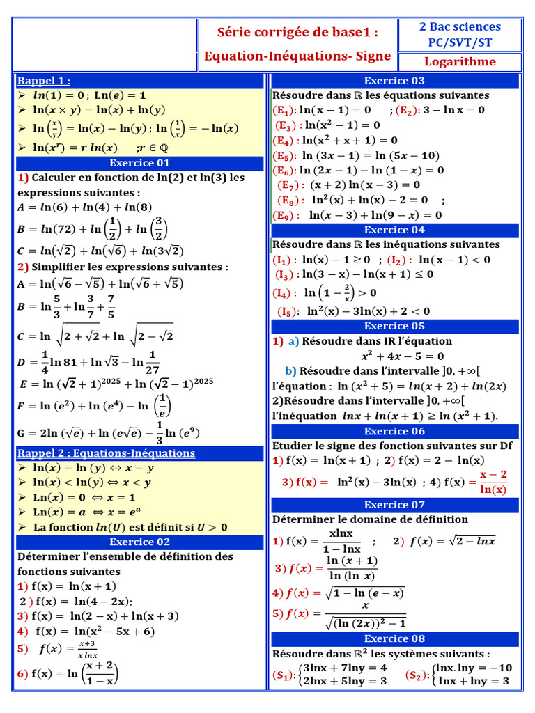 Logarithmes : Équations et Inéquations | PDF | Limite (mathématiques ...