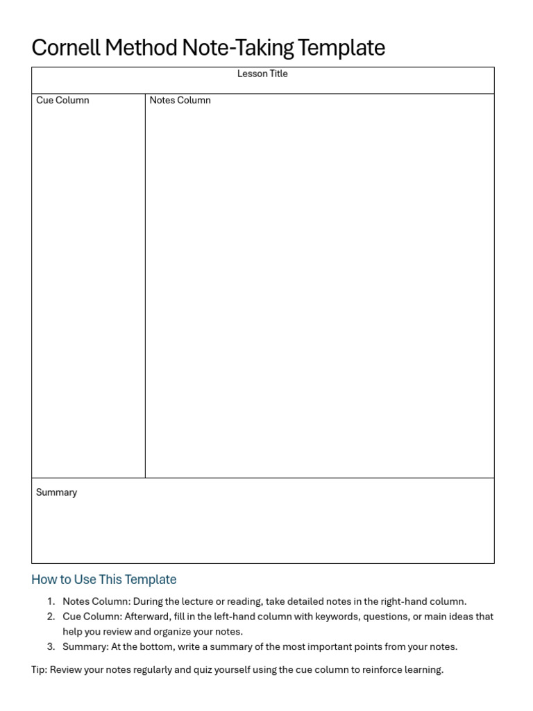 Cornell Method Note-Taking Guide | PDF