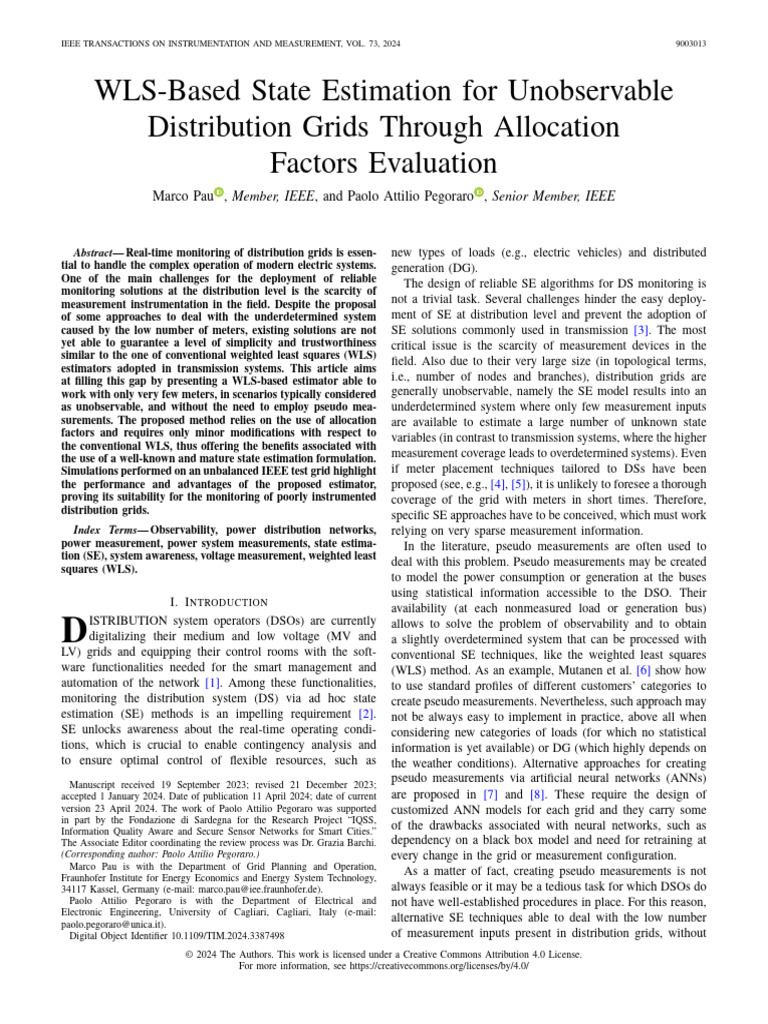 WLS State Estimation for Distribution Grids | PDF | Matrix (Mathematics ...