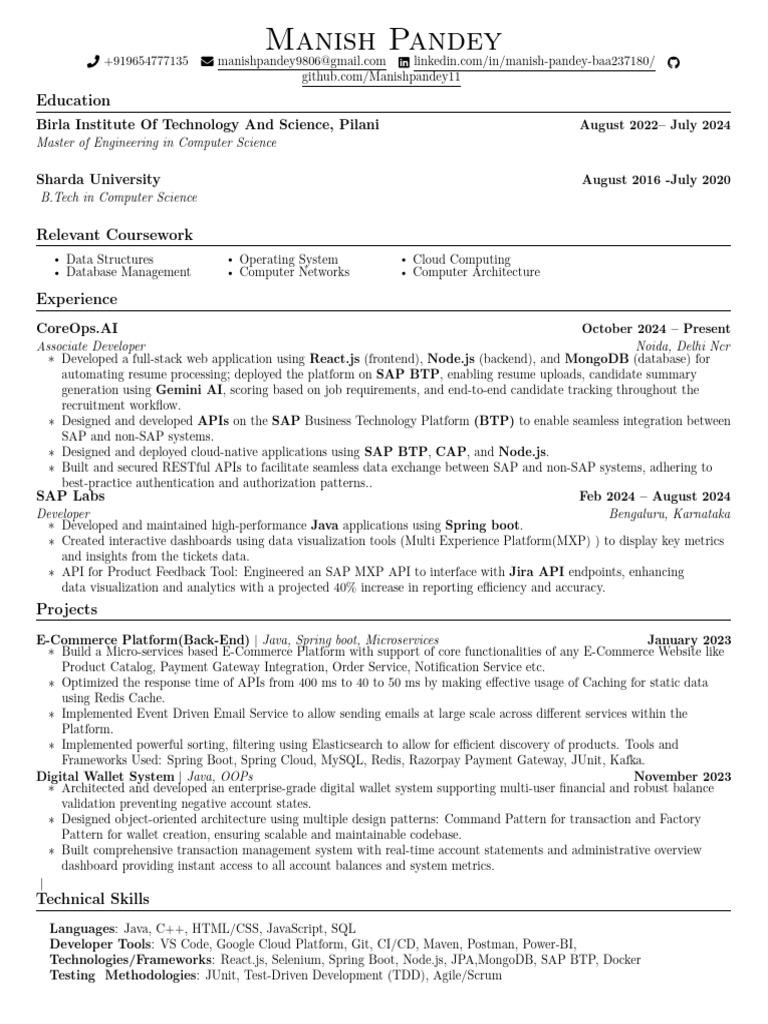 Manish N Resume | PDF | Software Engineering | Computing