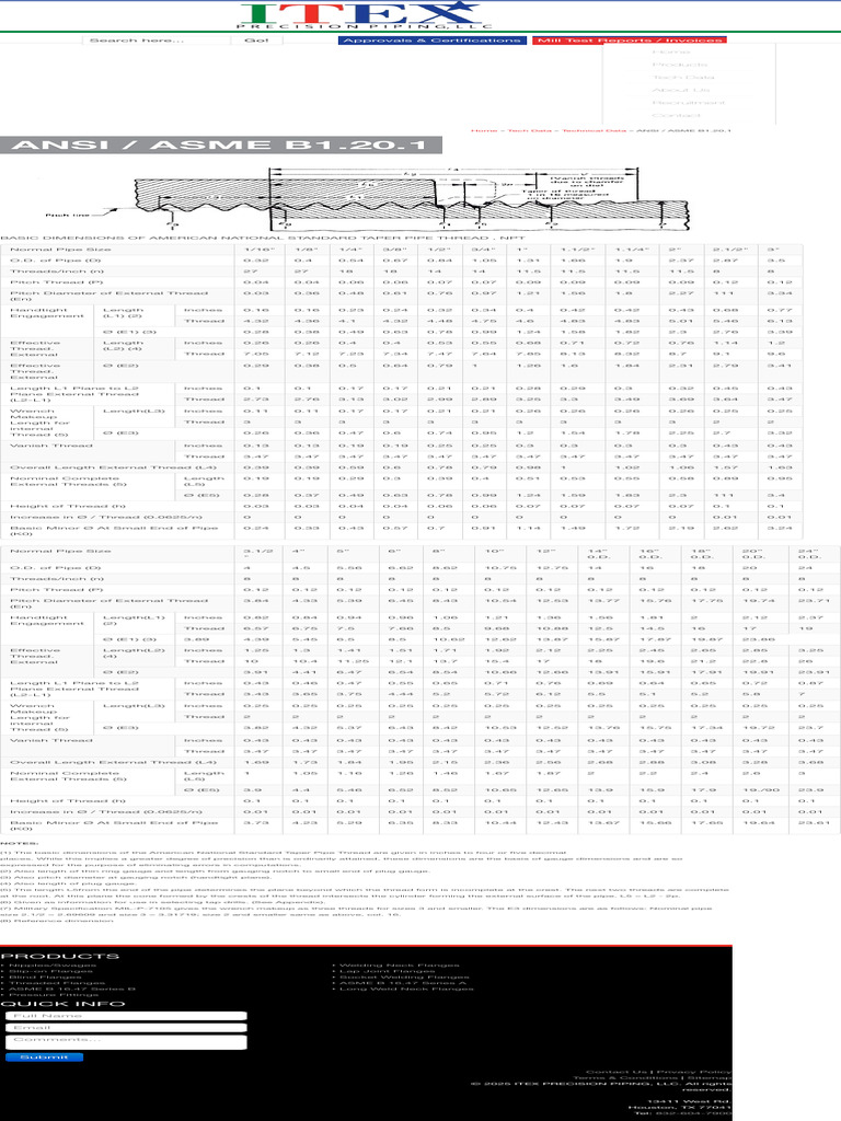 ANSI/ASME Pipe Thread Specifications | PDF | Mechanical Engineering ...
