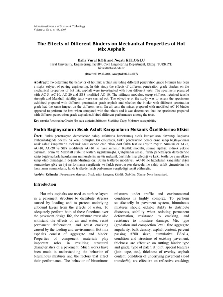 Effects of Binders on Hot Mix Asphalt Properties | PDF | Strength Of ...