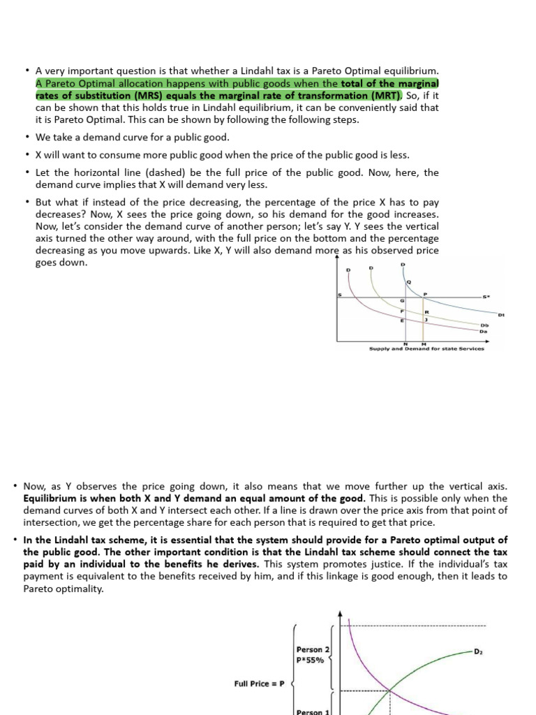 Lindahl Tax and Pareto Optimality Analysis | PDF | Public Good | Demand