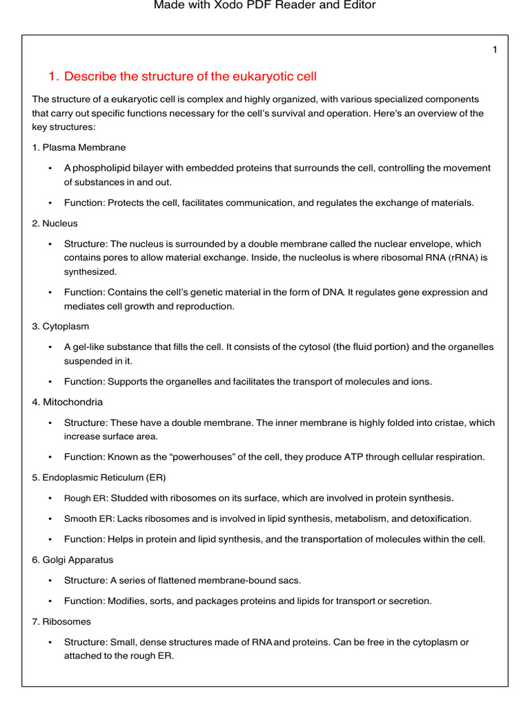 Eukaryotic Cell Structure Overview | PDF | Cell Membrane | Endoplasmic ...