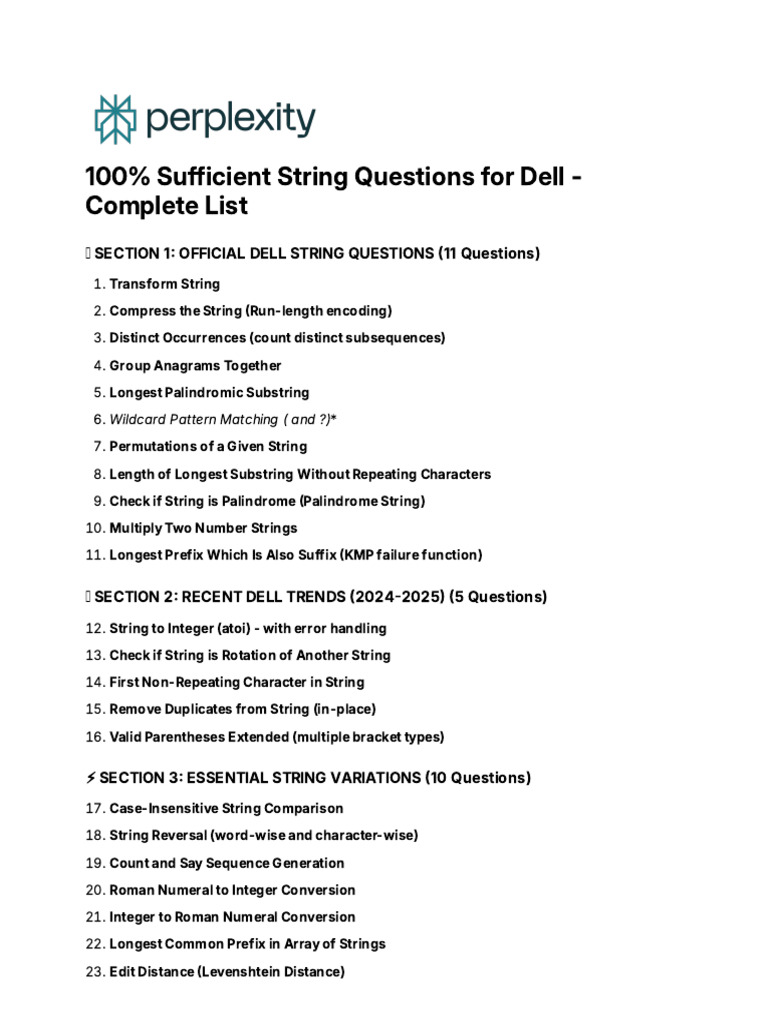 Dell String Interview Questions List | PDF