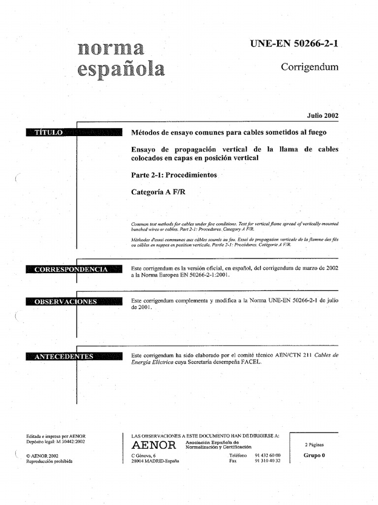 UNE en 50266 2-1-2002 Corrigendum | PDF