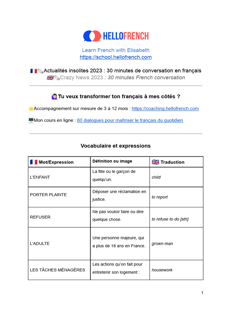 Cours de français : 50 dialogues quotidiens | PDF