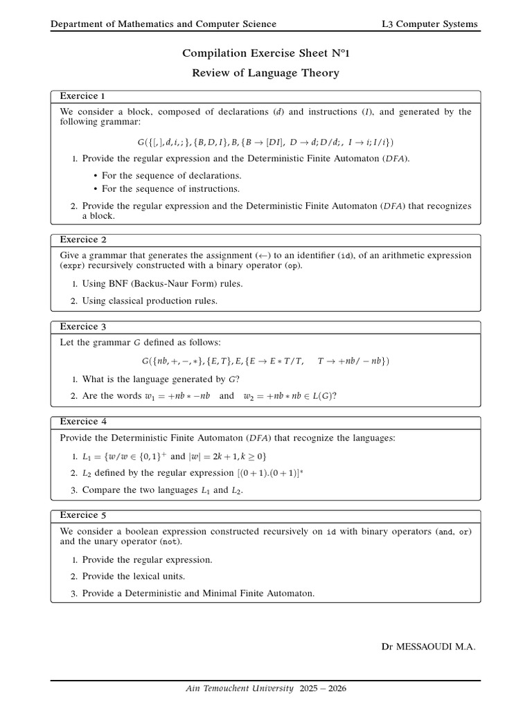 Language Theory and DFA Exercises | PDF