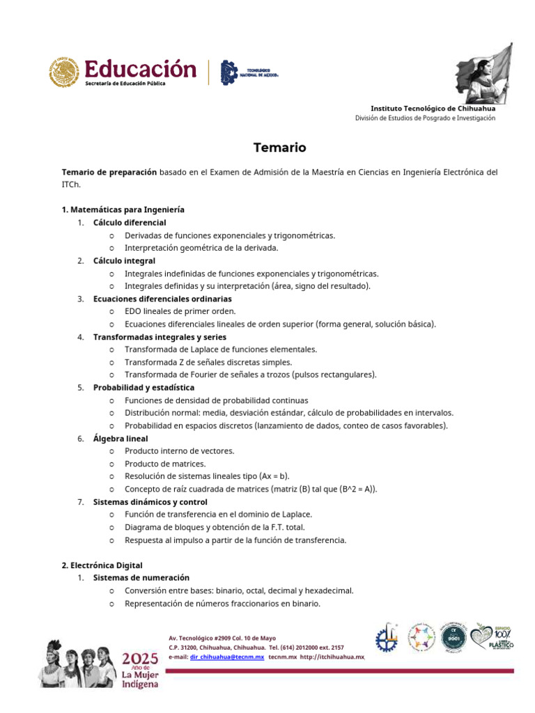Temario Maestría en Ingeniería Electrónica | PDF | Transformada de ...