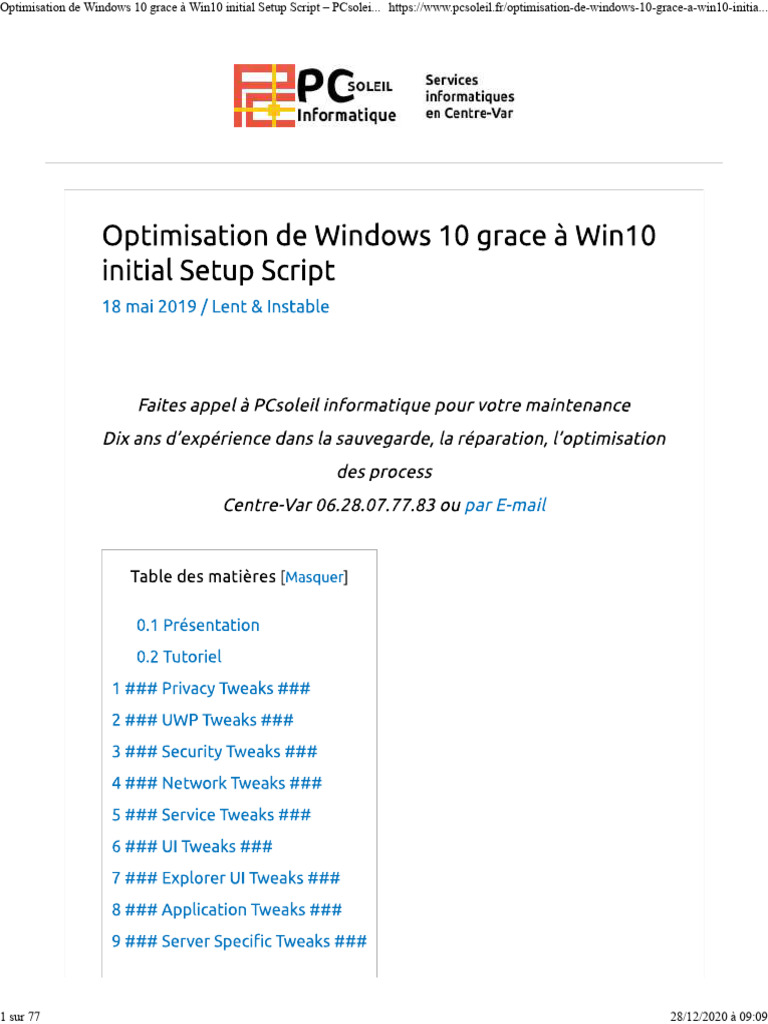 Optimiser Windows 10 avec Win10 Setup Script | PDF