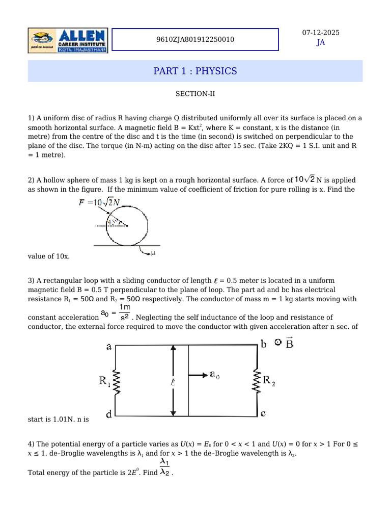 Physics and Chemistry Problem Set | PDF | Force | Orbit