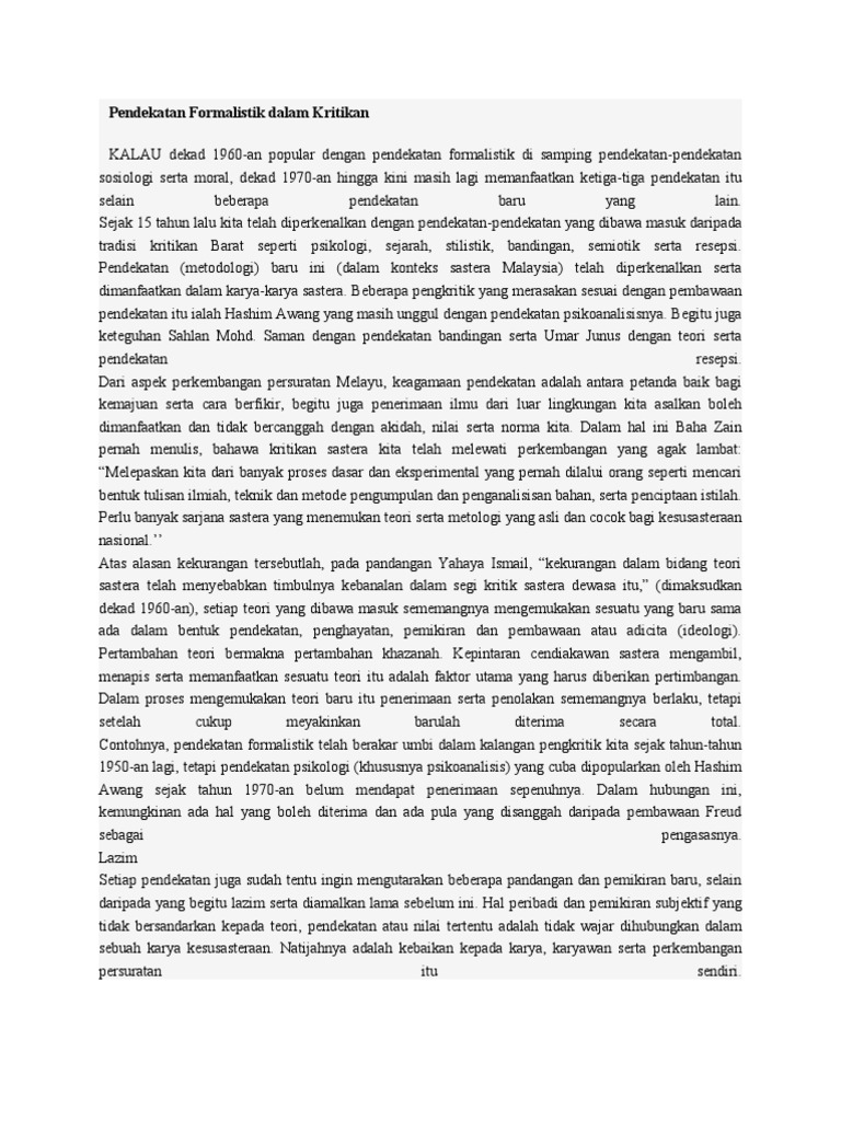 Pendekatan Formalistik Dalam Kritikan Pdf