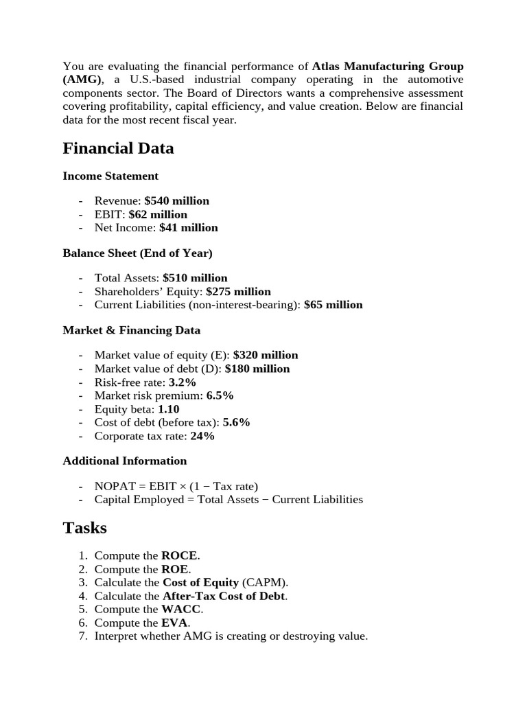 Financial Analysis of Atlas Manufacturing | PDF | Cost Of Capital ...