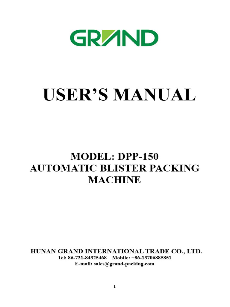 DPP-150 Automatic Blister Packing Machine Manual | PDF