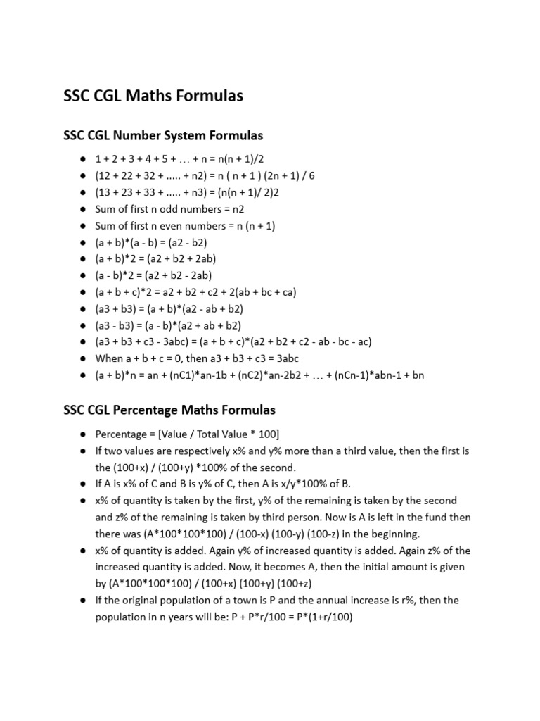 SSC CGL Maths Formulas Guide | PDF | Area | Sphere