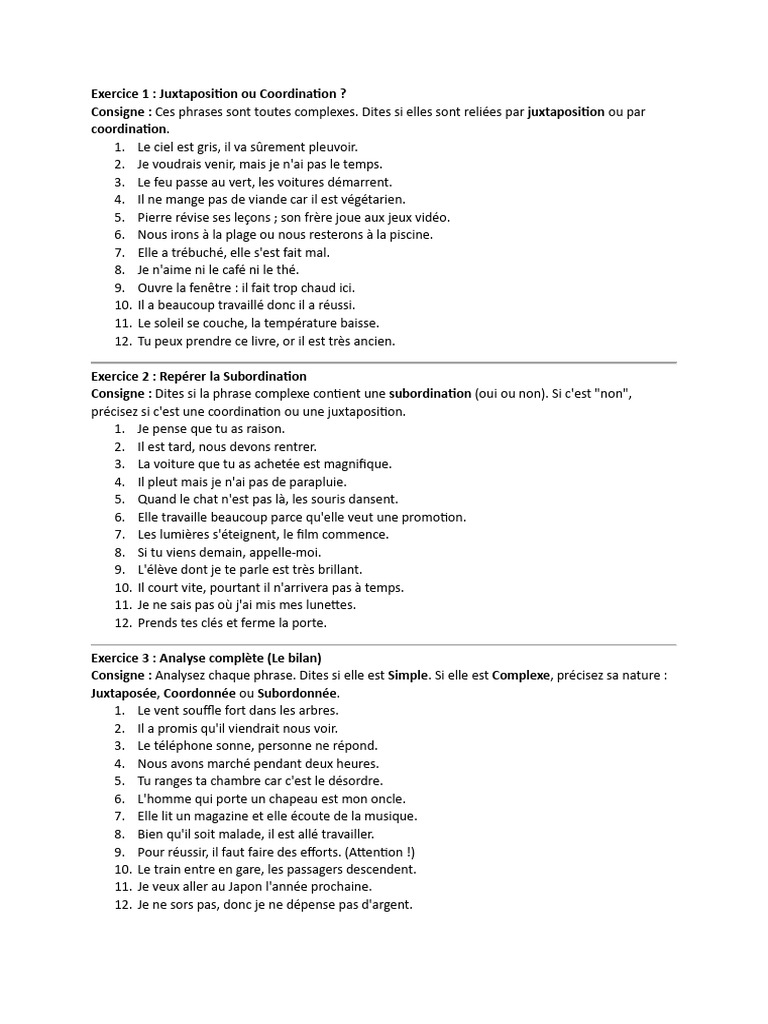 Analyse des phrases complexes en français | PDF