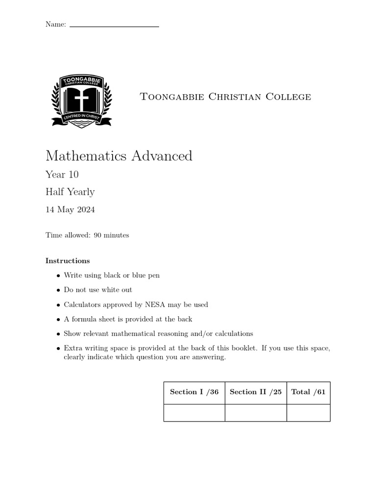 Toongabbie Year 10 Maths Exam Guide | PDF | Square Root | Mathematical ...
