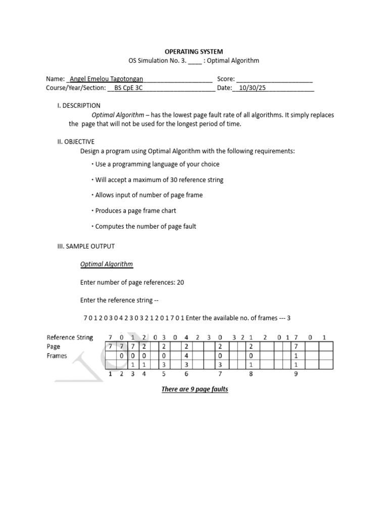 Optimal Page Replacement Algorithm Simulation | PDF | Algorithms And ...
