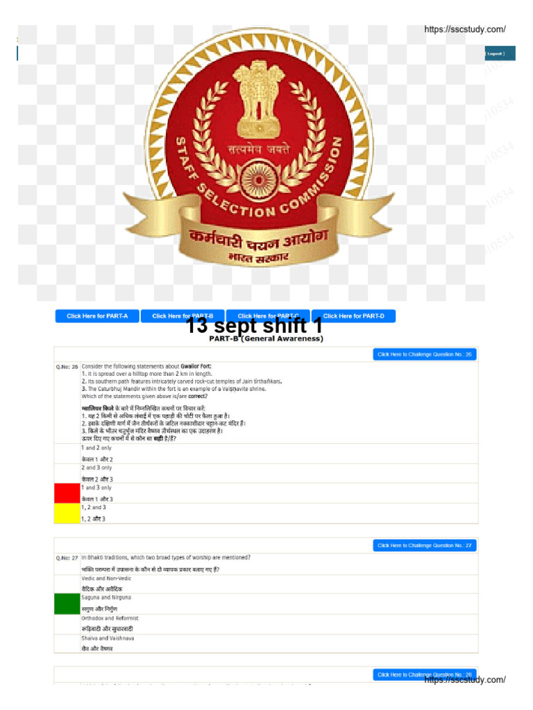 SSC CGL Tier 1 Exam Shift 2 Details | PDF | Evaluation Methods ...