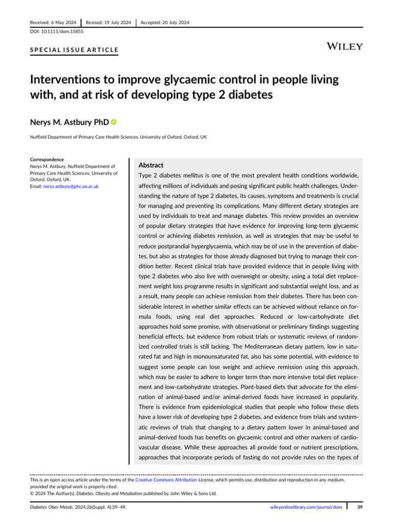 Dietary Strategies for Type 2 Diabetes Control | PDF | Diabetes ...