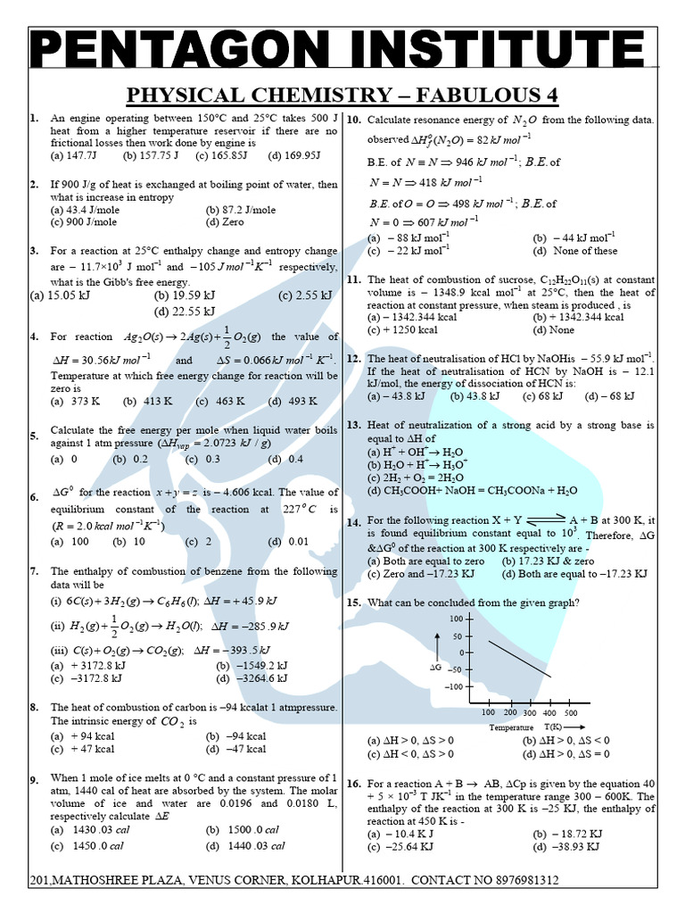 Physical Chemistry Problem Set | PDF | Physical Sciences | Scientific ...