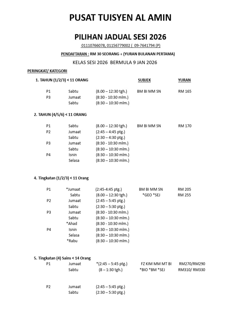 Jadual Am 2026 PT Al Amin PDF 1