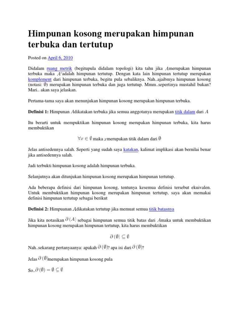 Himpunan Kosong Merupakan Himpunan Terbuka Dan Pdf