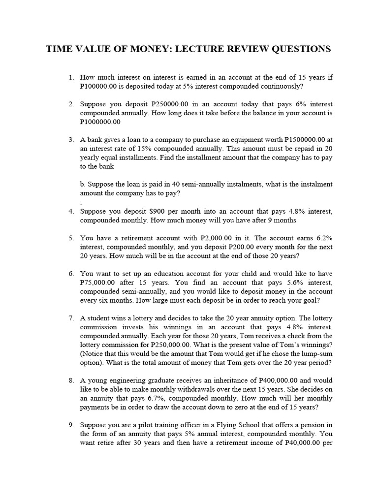 Time Value of Money Review Questions | PDF | Interest | Time Value Of Money