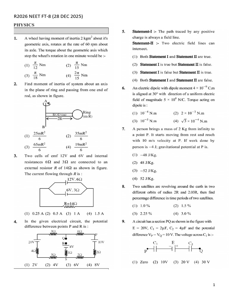 Que - R2026 - Neet - FT-8 (28 Dec 2025) | PDF
