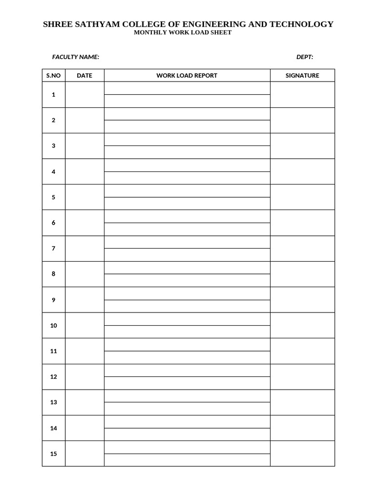 Monthly Workload Report Template | PDF