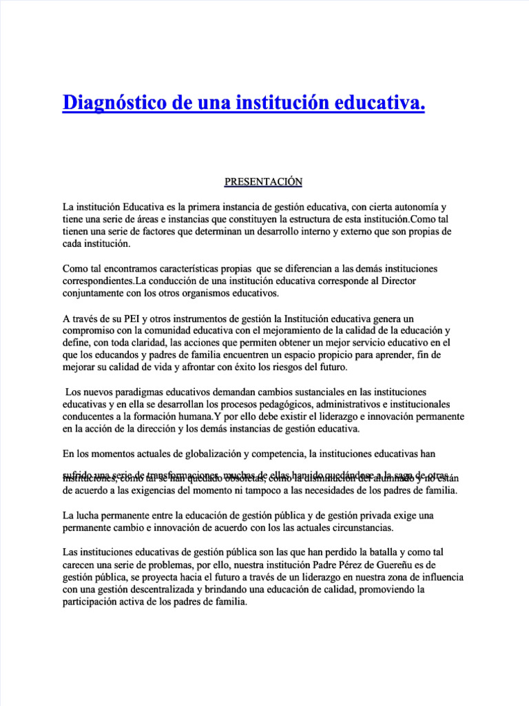 Diagnóstico de Institución Educativa Estatal | PDF | Plan de estudios ...
