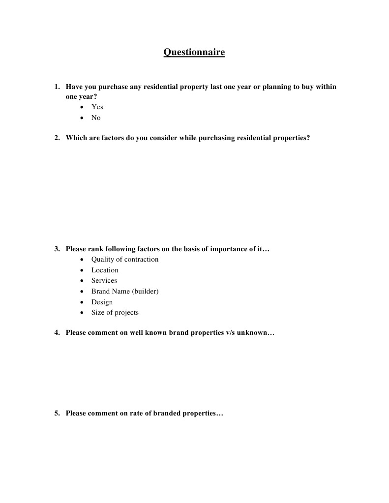 Residential Property Purchase Survey | PDF