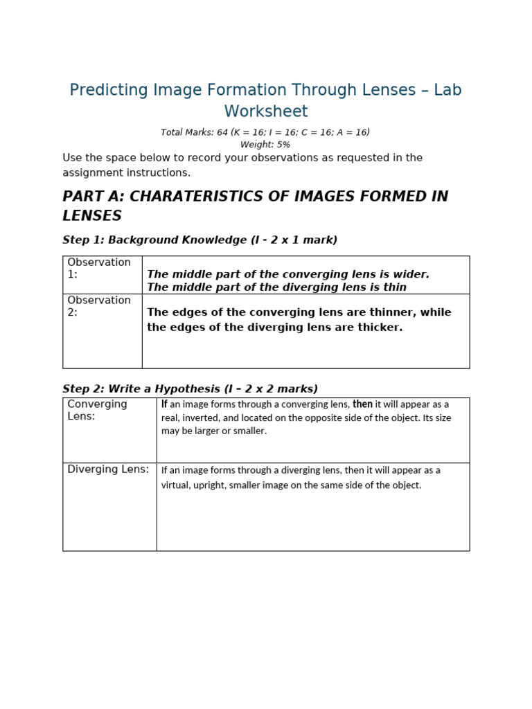Image Formation in Lenses Lab Worksheet | PDF | Camera | Optics