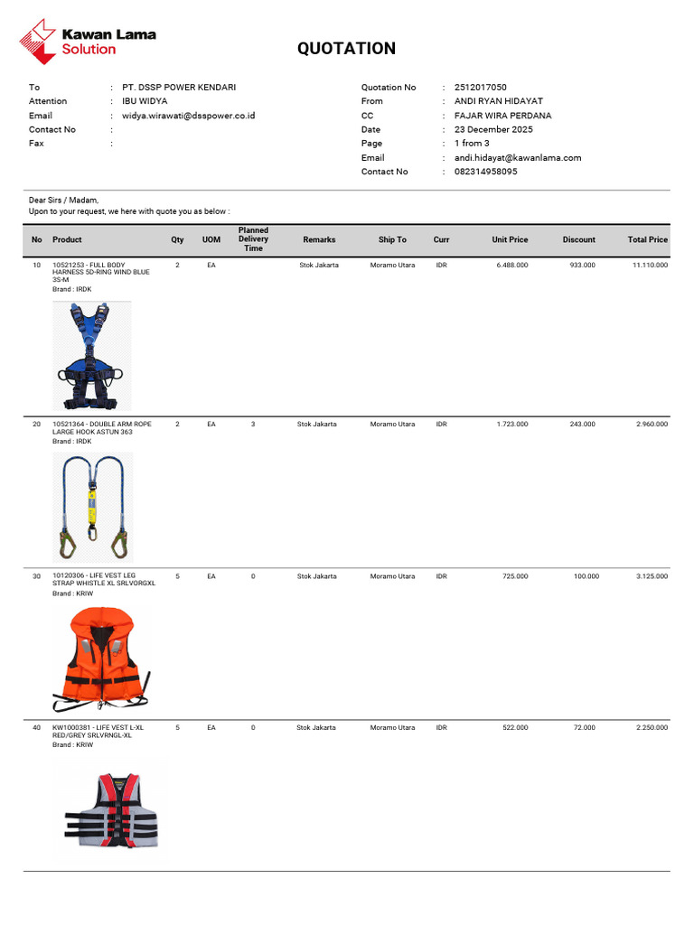 Quotation for Safety Equipment Supplies | PDF | Prices | Investing