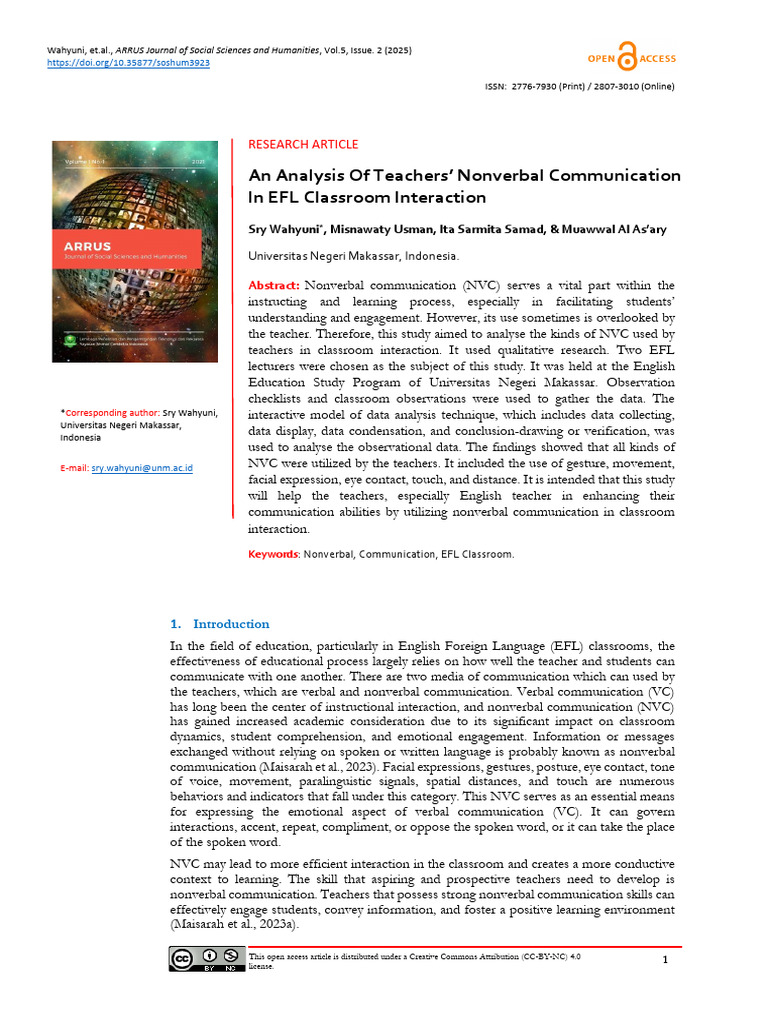 3923-Article Text-16157-2-10-20250608 | PDF | Nonverbal Communication ...