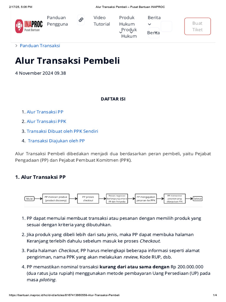 Alur Transaksi PP dan PPK INAPROC | PDF