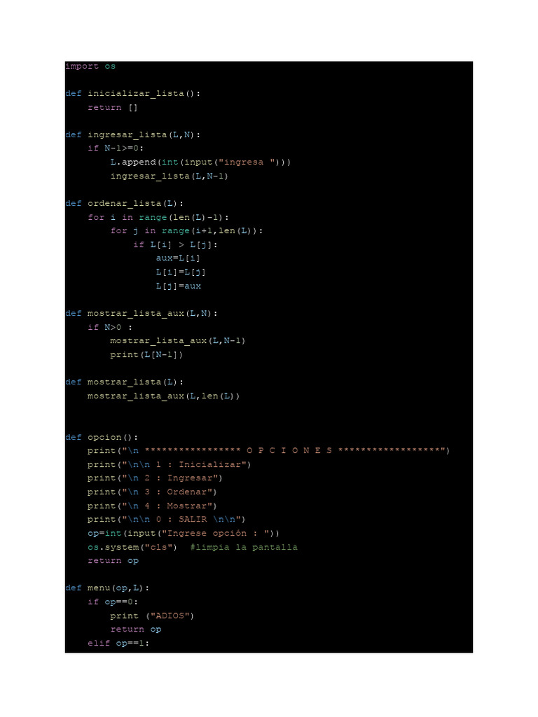 Gestión de Listas en Python: Menú Interactivo | PDF