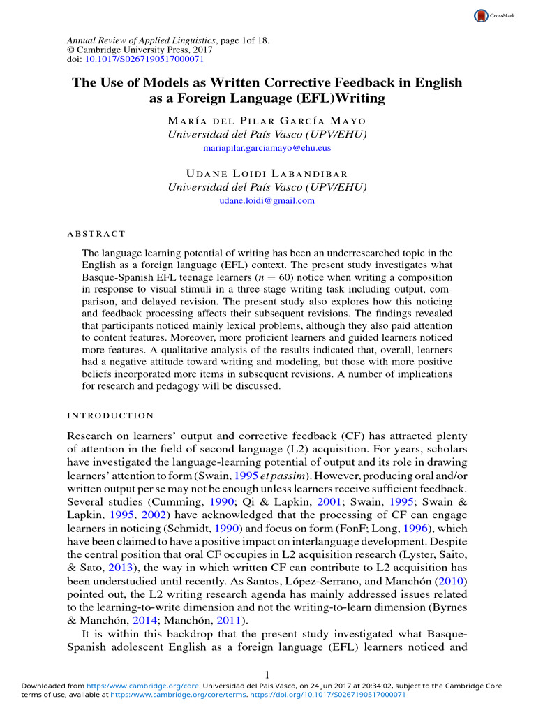 EFL Writing Feedback: Models & Noticing | PDF | Second Language | Learning