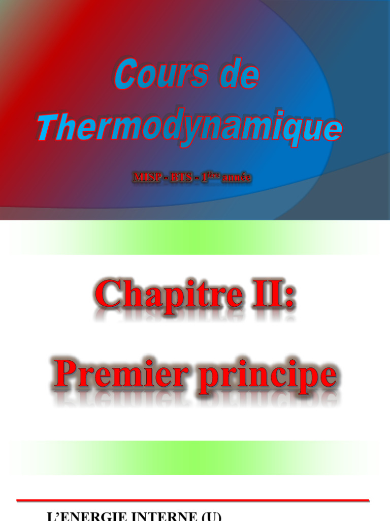 Cours de Thermodynamique : Premier Principe | PDF | Chaleur | Enthalpie ...