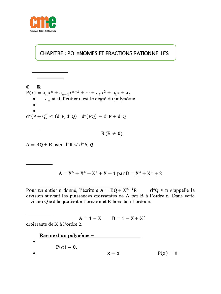 Polynômes et fractions rationnelles expliqués | PDF | Polynôme | Zéro d ...